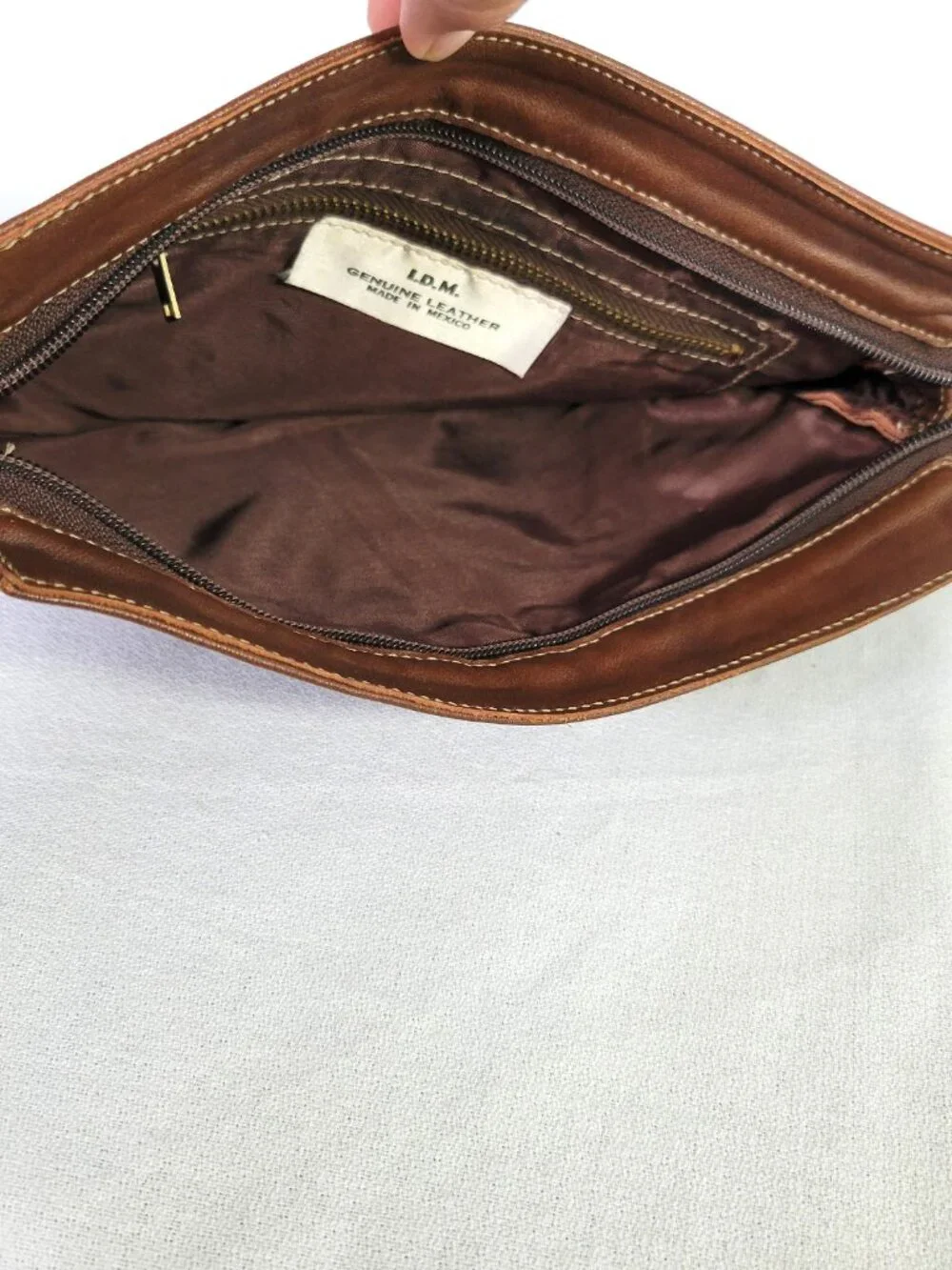 Vintage I.D.M. Brown Genuine Leather Zipper Clutch Pouch Made in Mexico READ